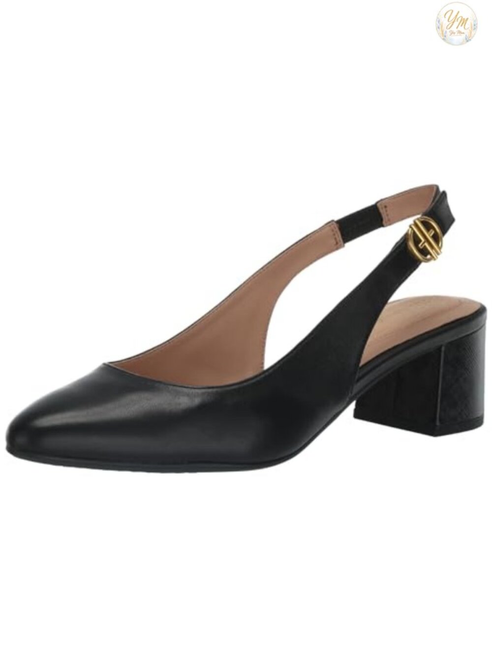 Leather Block Heel Slingback Pumps Cushioned Superfoam Footbed